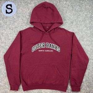 Outer Banks North Carolina Burgundy Stitched Patch Hoodie Sweatshirt